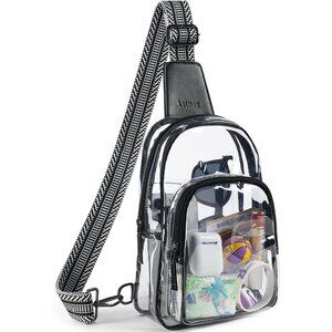 Black Clear Stadium Bag for Women, Crossbody & Purse with Multiple Compartments